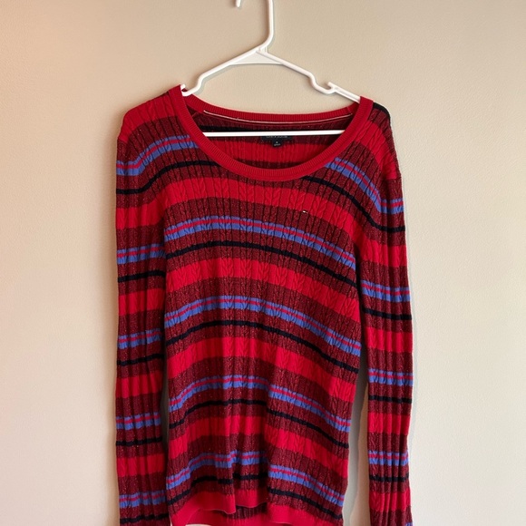 Y2K Style Tommy Hilfiger Cable Knit Striped Metallic Sweater - Picture 3 of 5
